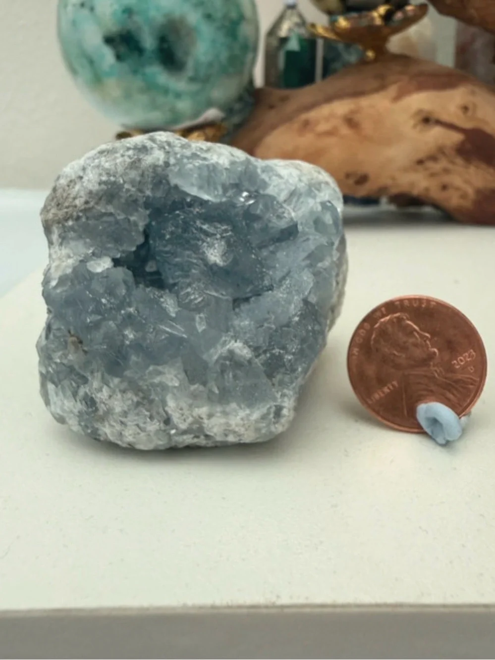 Raw Blue Celestite Geode Cluster Specimen Madagascar Deep Pocket